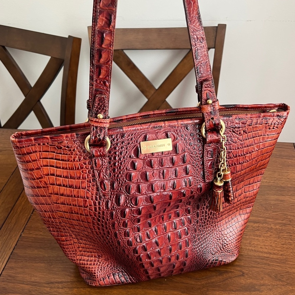 Brahmin vintage Medium Asher Melbourne Croc Embossed Leather tote handbag
